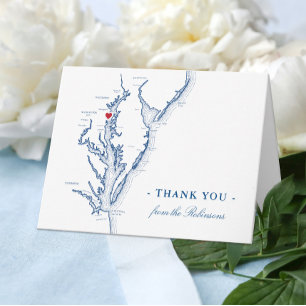 Annapolis Chesapeake Bay Map Wedding Personalized Letterpress Thank You Card