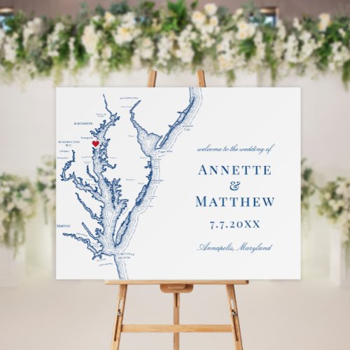 Annapolis Chesapeake Bay Map Wedding Welcome Sign