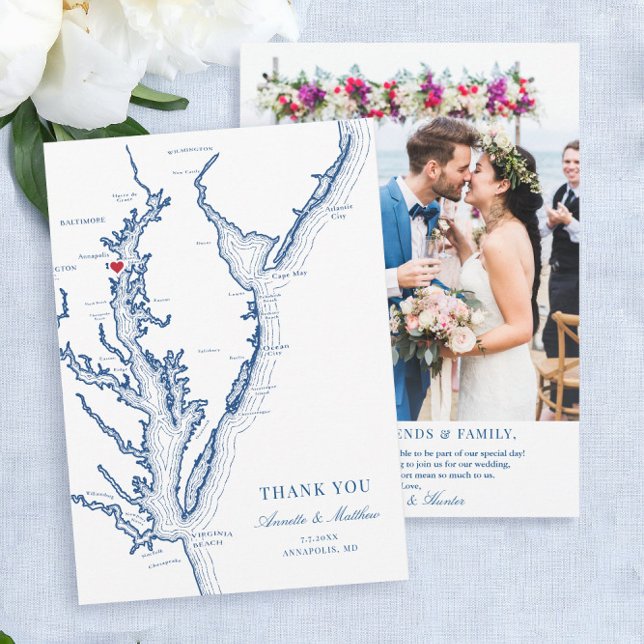 Annapolis Chesapeake Bay Maryland Wedding Flat Thank You Card (These Annapolis wedding photo thank you cards are perfect for your Maryland destination wedding
)