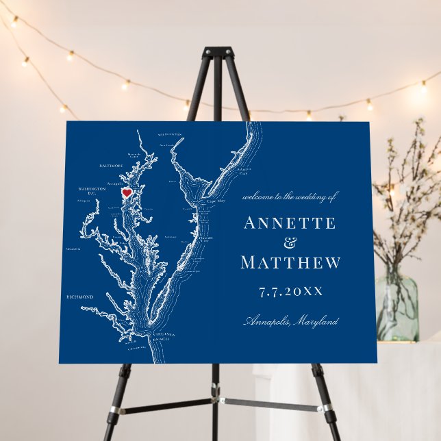 Annapolis Chesapeake Bay Navy Wedding Welcome Sign (In Situ (Stand))