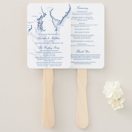 Annapolis Chesapeake Bay Wedding Program Elegant Hand Fan