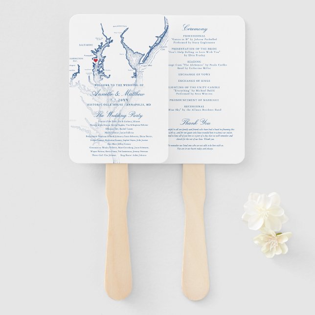 Annapolis Chesapeake Bay Wedding Program Elegant Hand Fan (Front and Back)