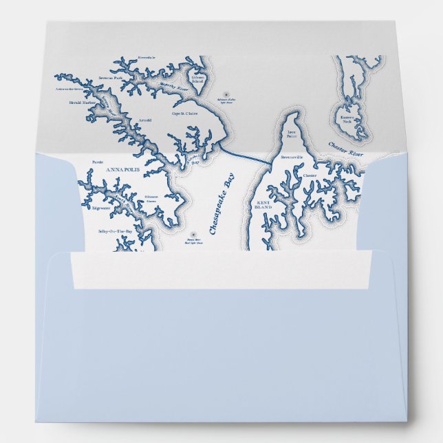 Annapolis Kent Island Map Light Blue Wedding Envelope (Back (Bottom))