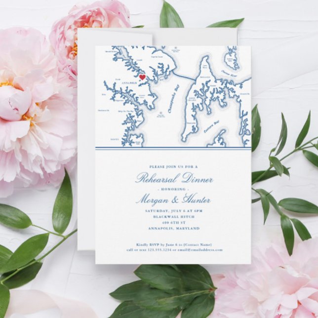Annapolis Kent Island Map Navy Rehearsal Dinner Invitation (Creator Uploaded)