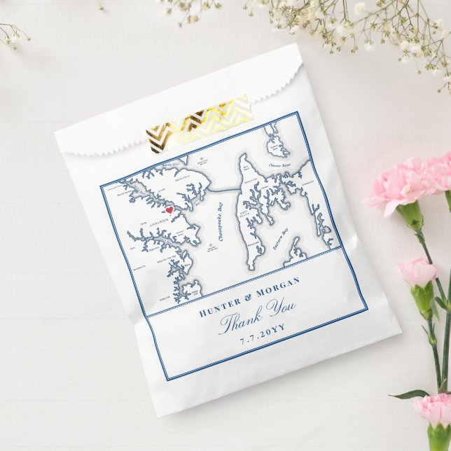 Annapolis Kent Island Map Navy Thank You Wedding Favor Bag (Sealed)