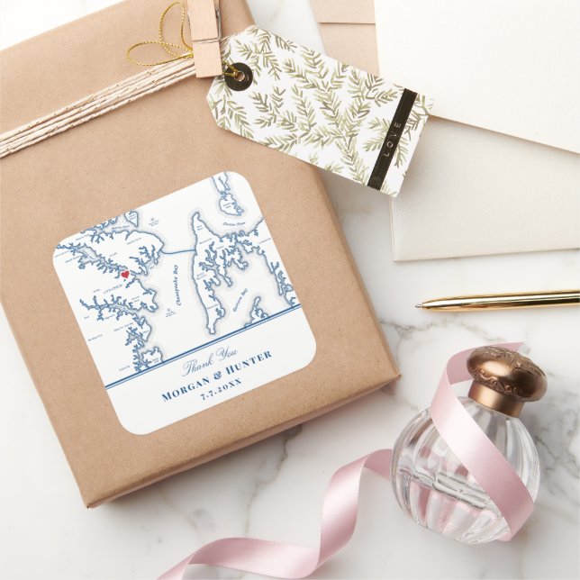 Annapolis Kent Island Map Navy Wedding Favor Square Sticker (Gifting)