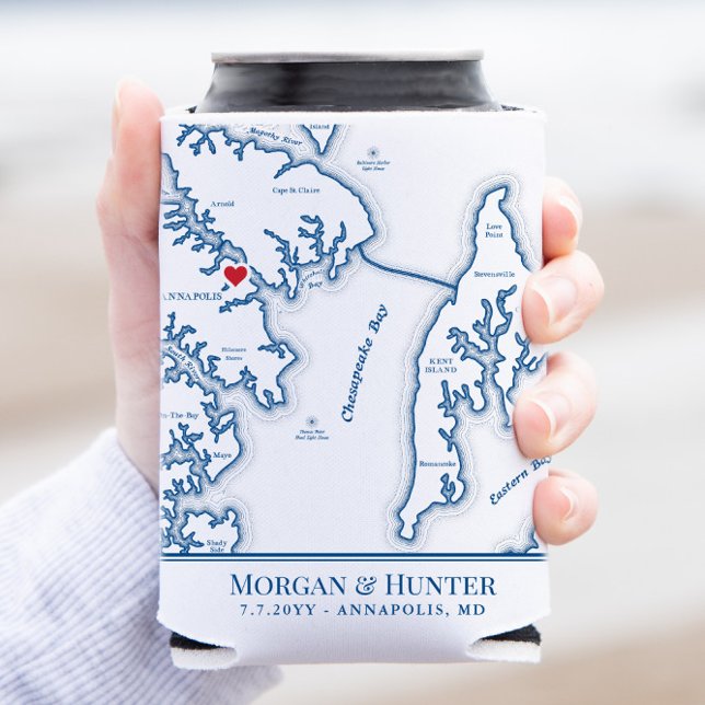Annapolis Kent Island Map Wedding Favor Drink Can Cooler (Creator Uploaded)