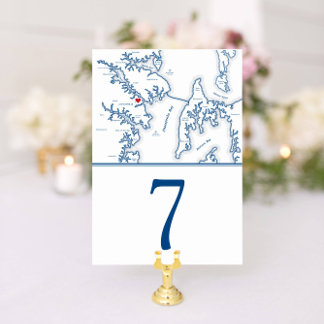 Annapolis Map Elegant Navy Wedding Table Number