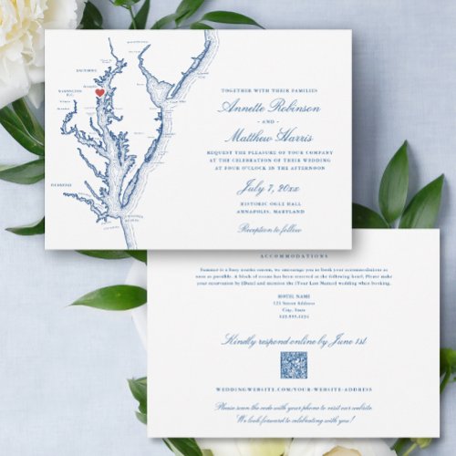 Annapolis Maryland all_in_one QR code RSVP Wedding Invitation