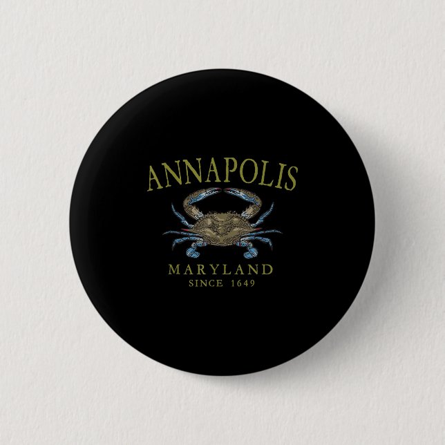 Annapolis Maryland Blue Crab Since 1649 Arched Oli Button (Front)