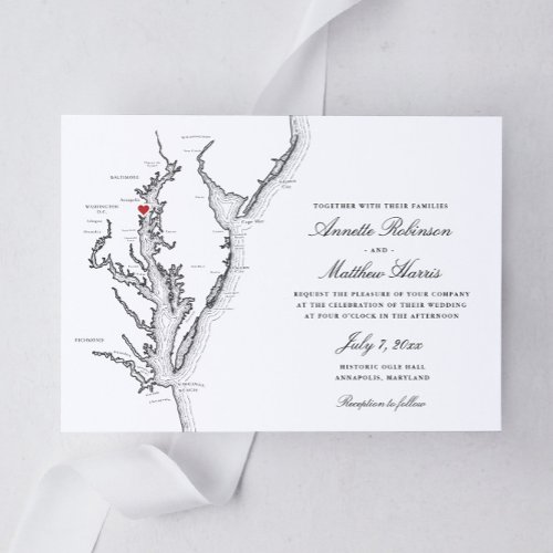 Annapolis Maryland Elegant Black and White Wedding Invitation