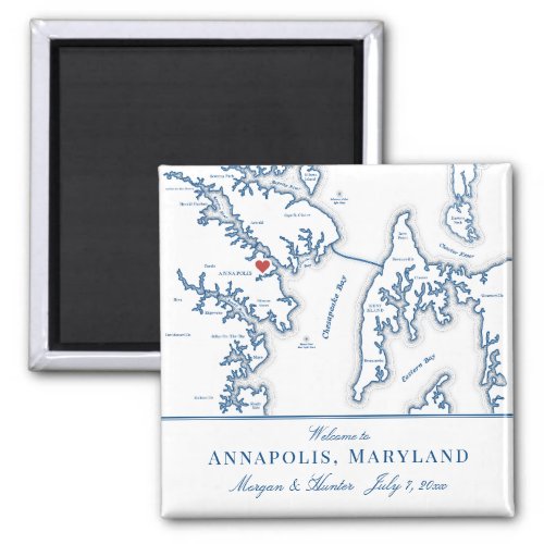 Annapolis Maryland Map Destination Wedding Favor Magnet