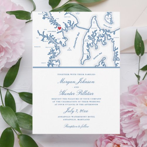Annapolis Maryland Map Elegant Navy Wedding Invitation