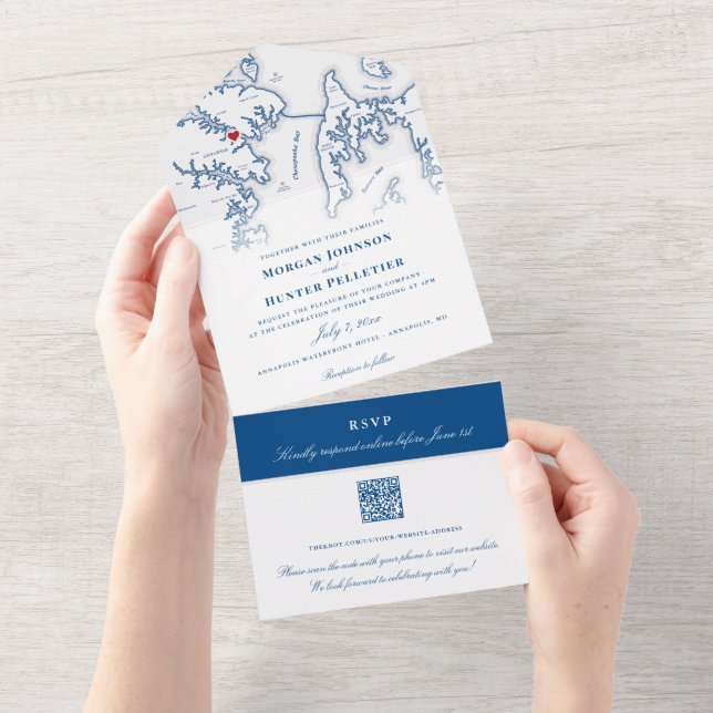Annapolis Maryland Map Elegant Wedding All In One Invitation (Tearaway)