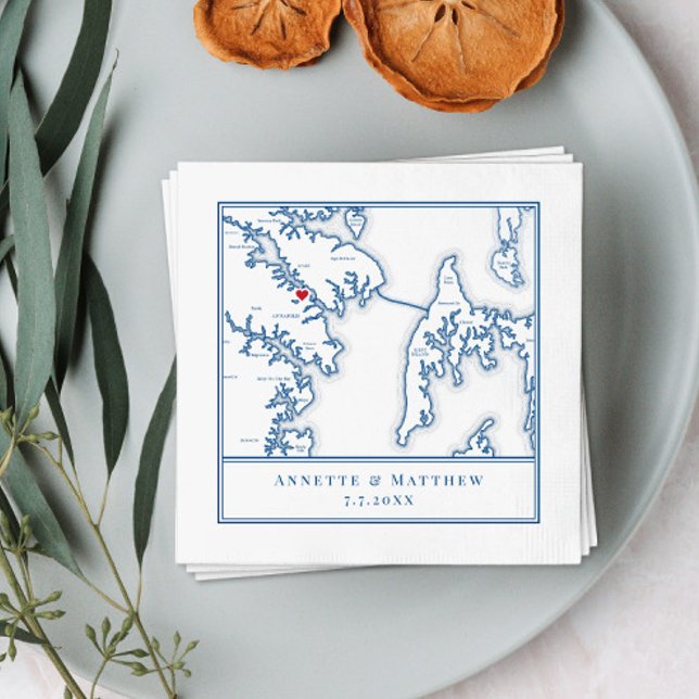 Annapolis Maryland Map Elegant Wedding Napkins (Creator Uploaded)