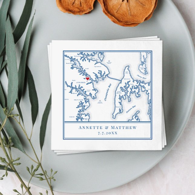 Annapolis Maryland Map Elegant Wedding Napkins (Creator Uploaded)