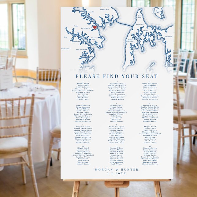 Annapolis Maryland Map Wedding Seating Chart Foam Board (This Annapolis map wedding seating chart is perfect for your Annapolis Maryland wedding reception)