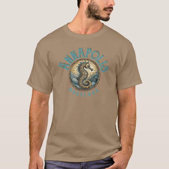 Annapolis Maryland Nautical Seahorse Design T-Shirt (Front)