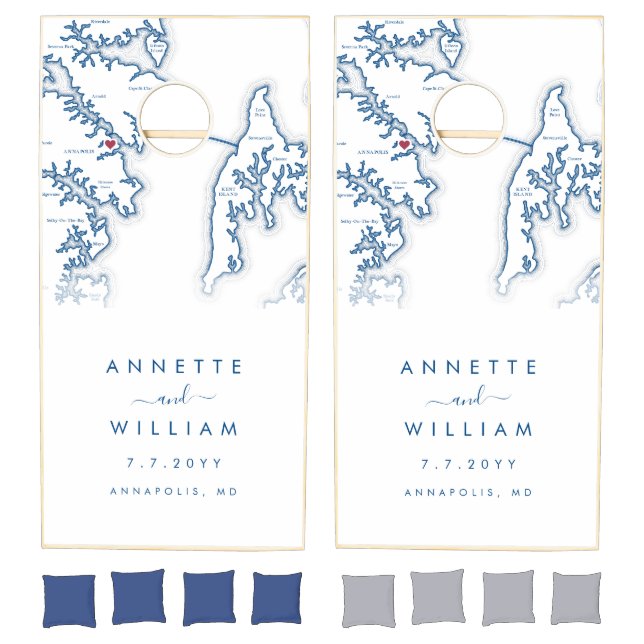 Annapolis Maryland Navy Modern Minimalist Wedding Cornhole Set (Set)