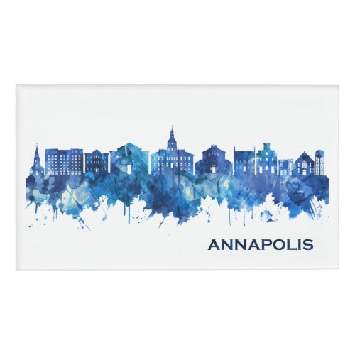Annapolis Maryland Skyline Blue Name Tag