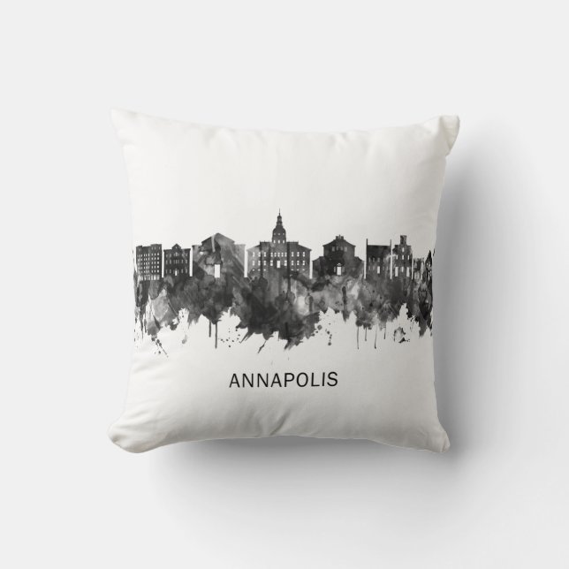 Annapolis Maryland Skyline BW Throw Pillow (Front)