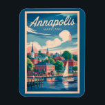 Annapolis Maryland Skyline Travel Art Vintage Magnet<br><div class="desc">Annapolis retro vector travel design. Home to the U.S. Naval Academy and nestled on the Chesapeake Bay,  it’s a perfect destination for sailing,  seafood,  and exploring American history.</div>