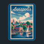 Annapolis Maryland Skyline Travel Art Vintage Magnet<br><div class="desc">Annapolis retro vector travel design. Home to the U.S. Naval Academy and nestled on the Chesapeake Bay,  it’s a perfect destination for sailing,  seafood,  and exploring American history.</div>