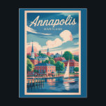 Annapolis Maryland Skyline Travel Art Vintage Postcard<br><div class="desc">Annapolis retro vector travel design. Home to the U.S. Naval Academy and nestled on the Chesapeake Bay,  it’s a perfect destination for sailing,  seafood,  and exploring American history.</div>