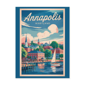 Annapolis Maryland Skyline Travel Art Vintage Postcard