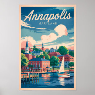 Annapolis Maryland Skyline Travel Art Vintage Poster