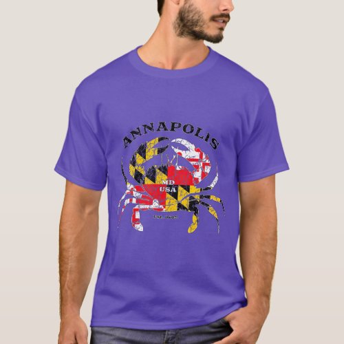 Annapolis Maryland State Flag Crab Pride Fishing T_Shirt