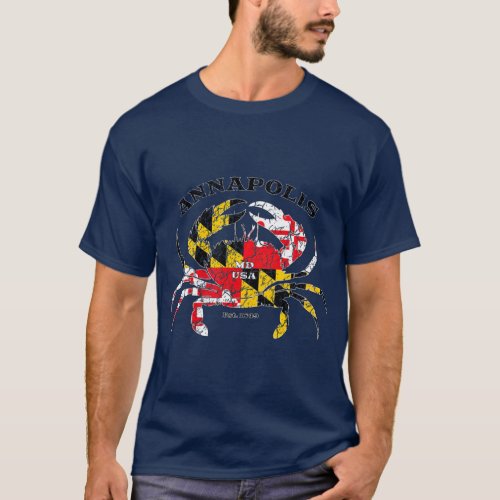 Annapolis Maryland State Flag Crab Pride Fishing T_Shirt