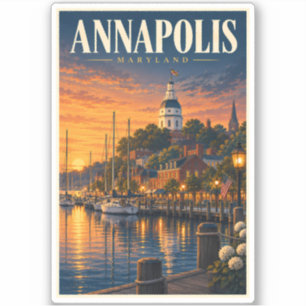 Annapolis Maryland Sunset Illustration Travel Art Sticker