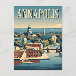 Annapolis Maryland Vintage Harbor Travel Poster Postcard