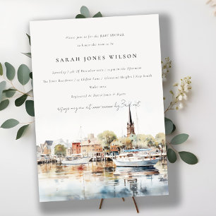 Annapolis Maryland Watercolor Baby Shower Invitation
