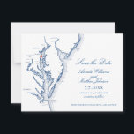 Annapolis Maryland Wedding Elegant Navy Map Save The Date<br><div class="desc">This elegant Annapolis, Maryland map save the date is perfect for your wedding on the Chesapeake Bay. You can move the heart over the town you're getting married in, and you can change the heart color too! Best of all, personalize it with a photo at no extra cost. This easily...</div>
