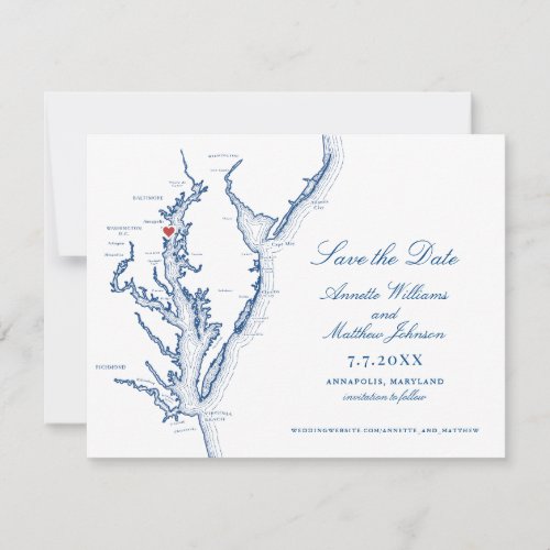 Annapolis Maryland Wedding Elegant Navy Map Save The Date
