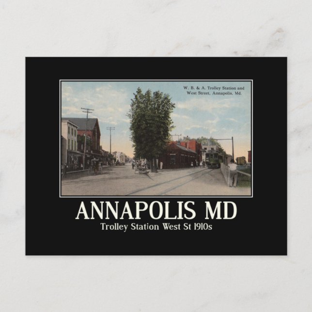 Annapolis MD Trolley Station, Vintage Inspired Postcard (Front)
