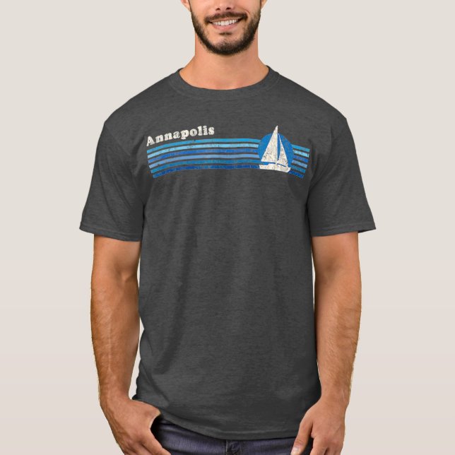 Annapolis MD  Vintage 80s Sailboat Sunset T-Shirt (Front)