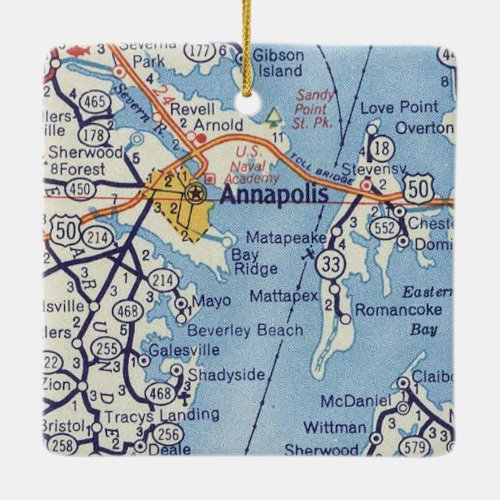 Annapolis MD Vintage Map Ceramic Ornament