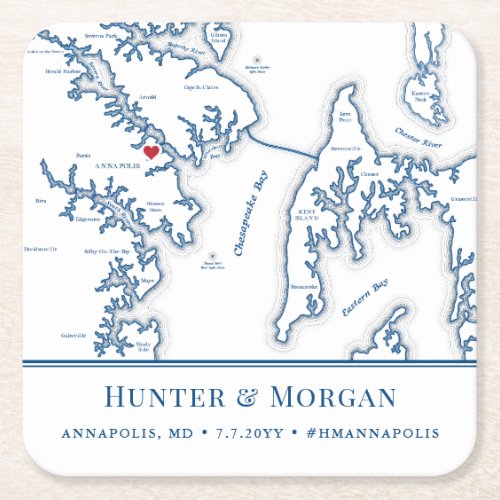 Annapolis MD Wedding Welcome Party Cocktail Hour Square Paper Coaster