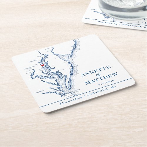 Annapolis MD Wedding Welcome Party Cocktail Hour Square Paper Coaster