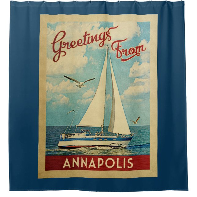 Annapolis Sailboat Vintage Travel Maryland Shower Curtain (Front)