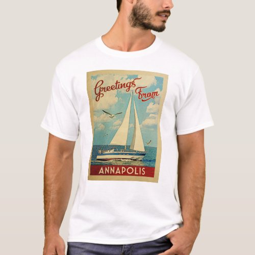 Annapolis Sailboat Vintage Travel Maryland T_Shirt