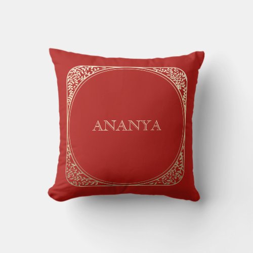 Annaprashan Elegant Red Red and Floral Name Throw Pillow