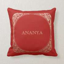 Annaprashan Elegant Red Red and Floral Name Throw Pillow