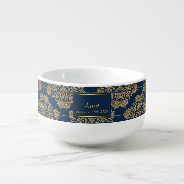 Annaprashan First Rice Blue and Gold Gift Soup Mug (Front)