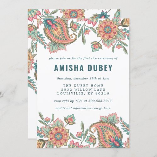 Annaprashan First Rice Ceremony Paisley Floral Invitation