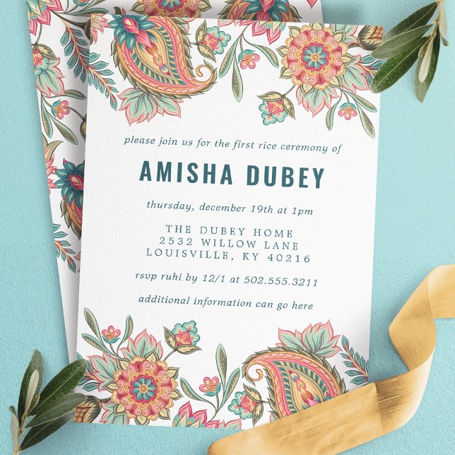 Annaprashan First Rice Ceremony Paisley Floral Invitation (Creator Uploaded)