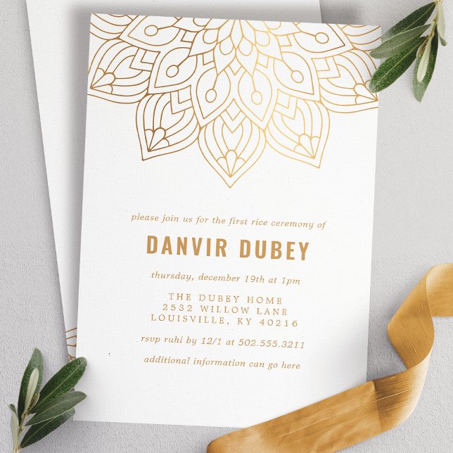 Annaprashan Gold White Mandala First Rice Ceremony Invitation (Creator Uploaded)